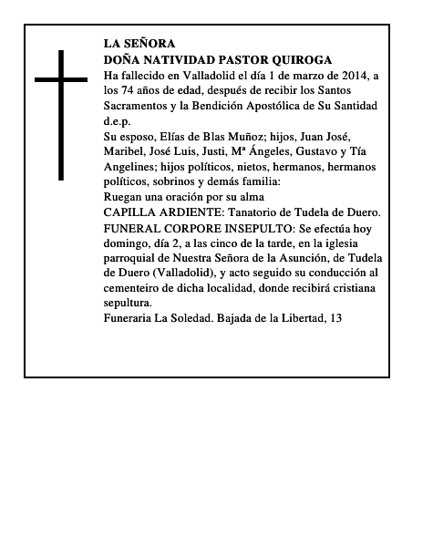 Doña Natividad Pastor Quiroga