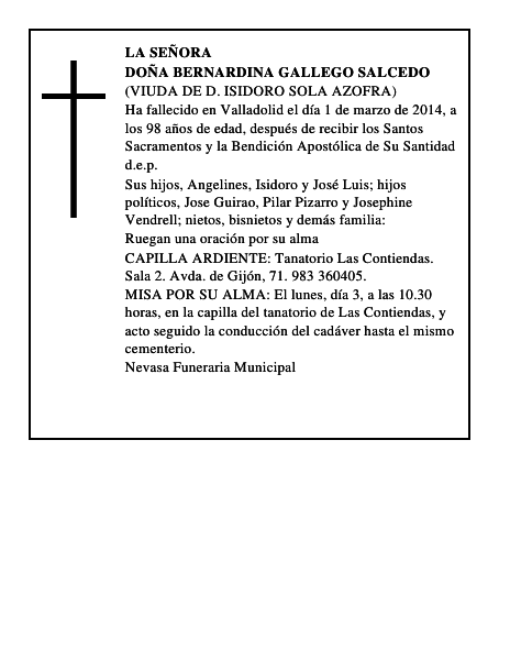 Doña Bernardina Gallego Salcedo