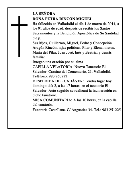 Doña Petra Rincón Miguel
