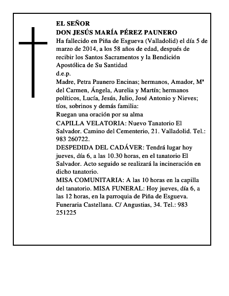 Don Jesús María Pérez Paunero