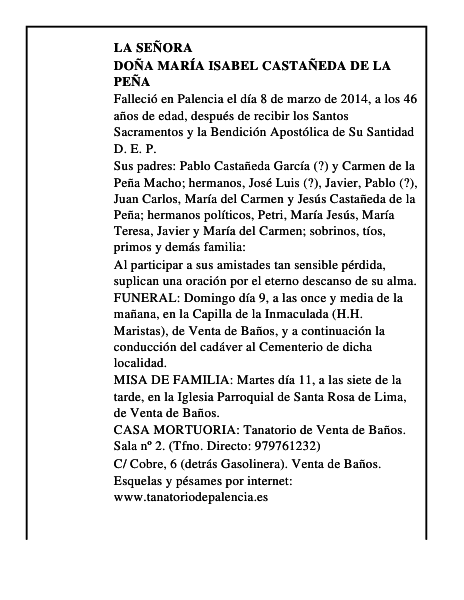 Doña María Isabel Castañeda de la Peña