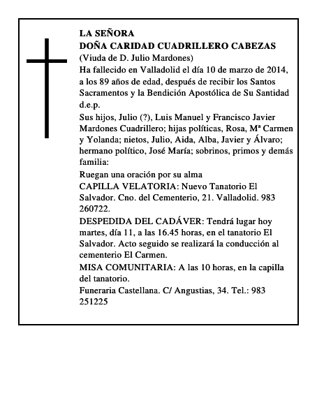 Doña Caridad Cuadrillero Cabezas