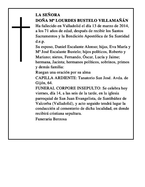 Doña Mª Lourdes Bustelo Villamañán