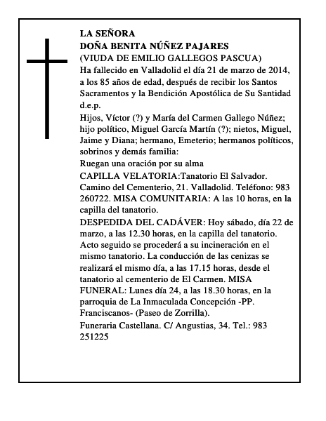 Doña Benita Núñez Pajares