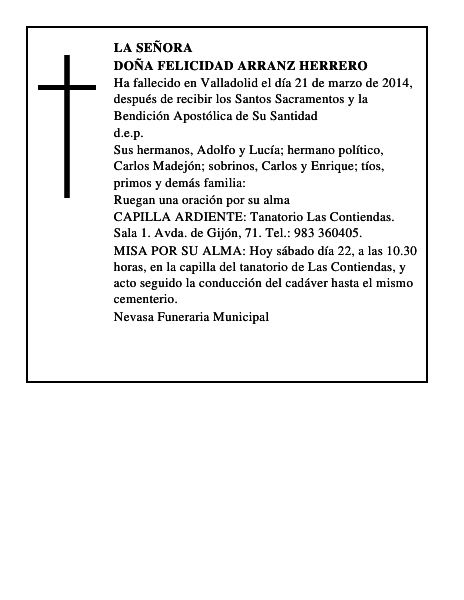 Doña Felicidad Arranz Herrero