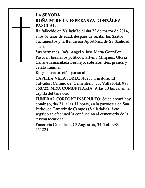 Doña Mª de la Esperanza González Pascual