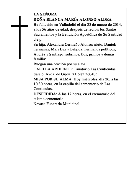 Doña Blanca María Alonso Aldea