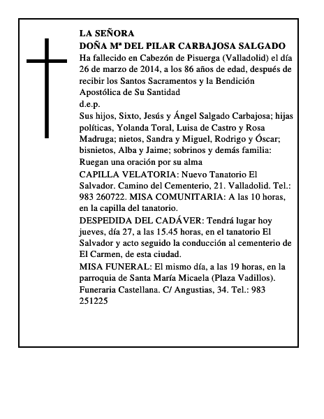 Doña Mª del Pilar Carbajosa Salgado