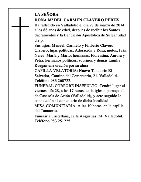 Doña Mª del Carmen Clavero Pérez