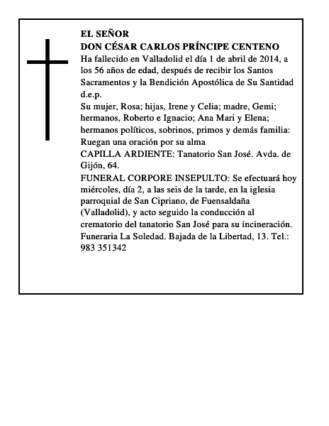 Don César Carlos Príncipe Centeno