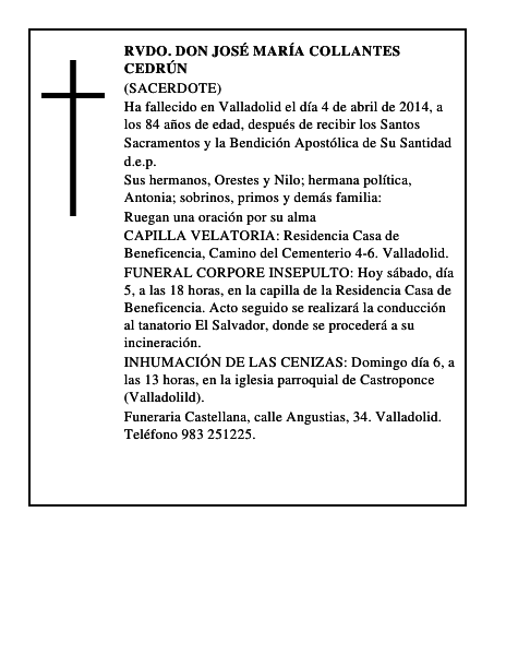 Rvdo. Don José María Collantes Cedrún