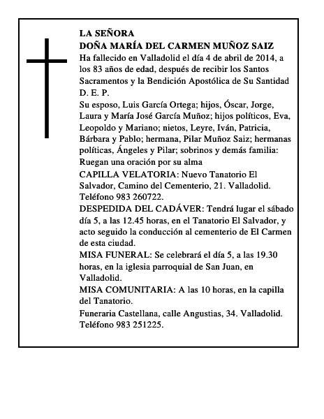 Doña María del Carmen Muñoz Saiz