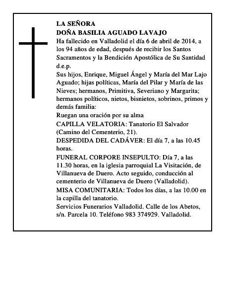 Doña Basilia Aguado Lavajo