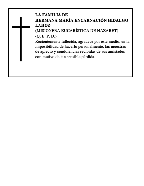 Hermana María Encarnación Hidalgo Lahoz