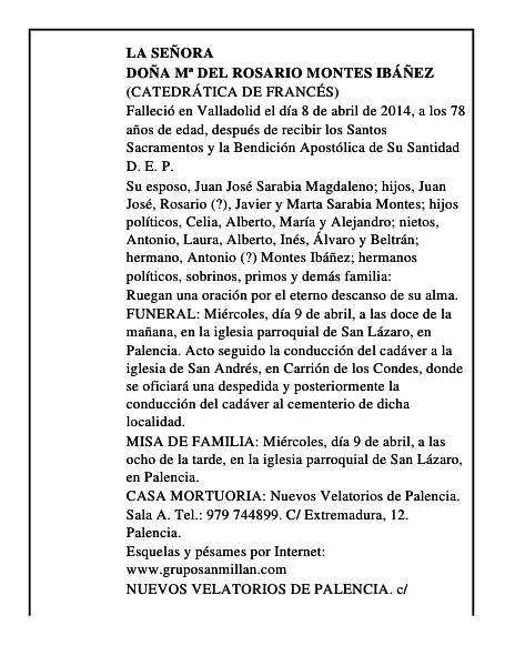 Doña Mª del Rosario Montes Ibáñez