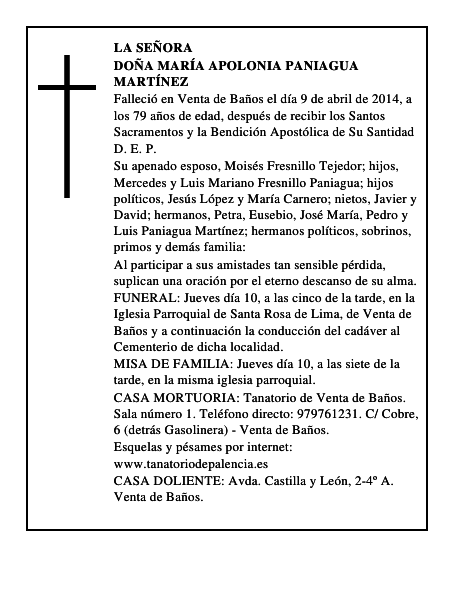 Doña María Apolonia Paniagua Martínez