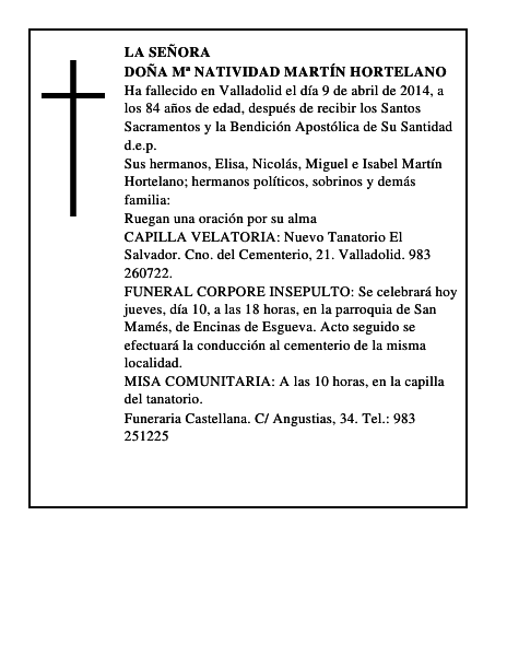 Doña Mª Natividad Martín Hortelano