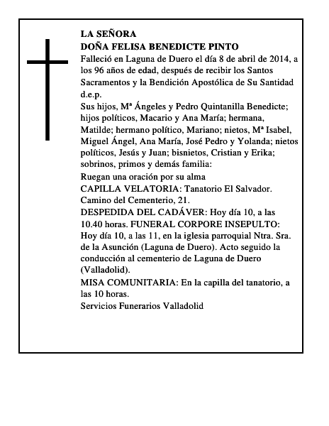 Doña Felisa Benedicte Pinto