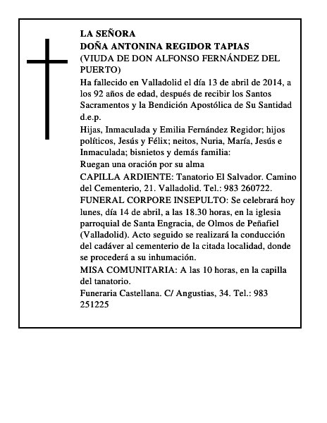 Doña Antonina Regidor Tapias