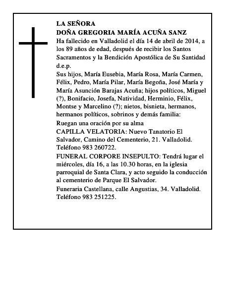 Doña Gregoria María Acuña Sanz