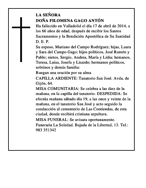 Doña Filomena Gago Antón