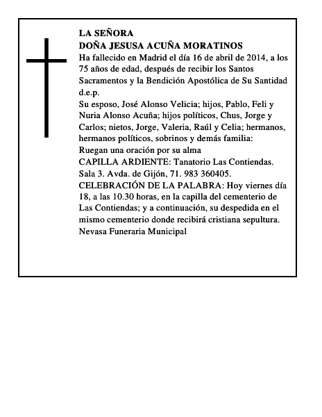 Doña Jesusa Acuña Moratinos