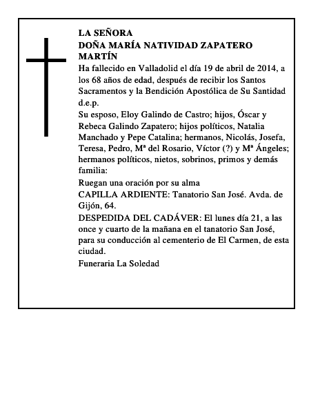Doña María Natividad Zapatero Martín