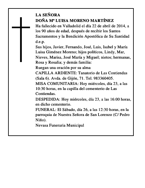 Doña Mª Luisa Moreno Martínez