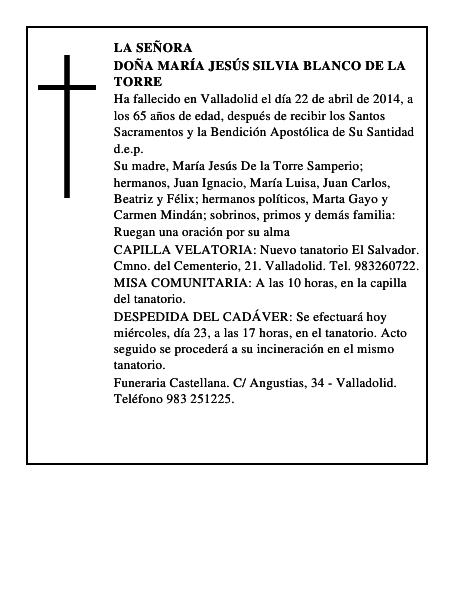 Doña María Jesús Silvia Blanco De la Torre