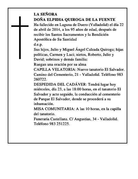 Doña Elpidia Quiroga de la Fuente