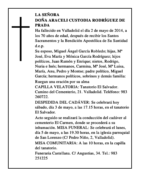 Doña Araceli Custodia Rodríguez de Prada