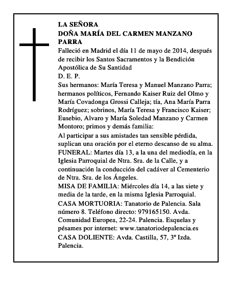 Doña María del Carmen Manzano Parra