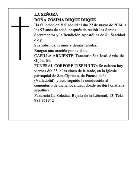 Doña Zósima Duque Duque