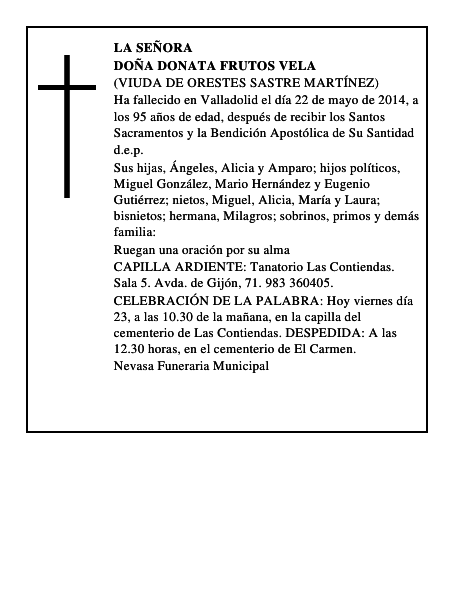 Doña Donata Frutos Vela