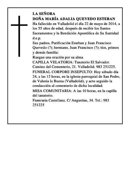 Doña María Adalia Quevedo Esteban