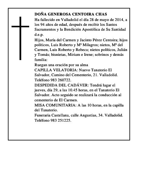 Doña Generosa Centoira Chas