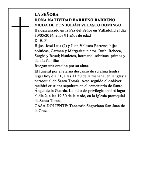 Doña Natividad Barreno Barreno
