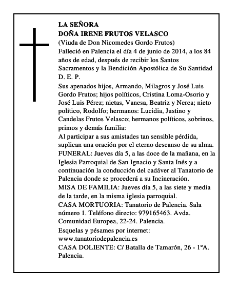 Doña Irene Frutos Velasco