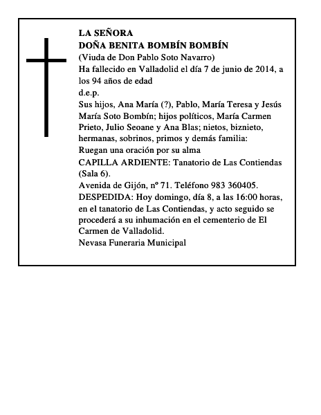 Doña Benita Bombín Bombín
