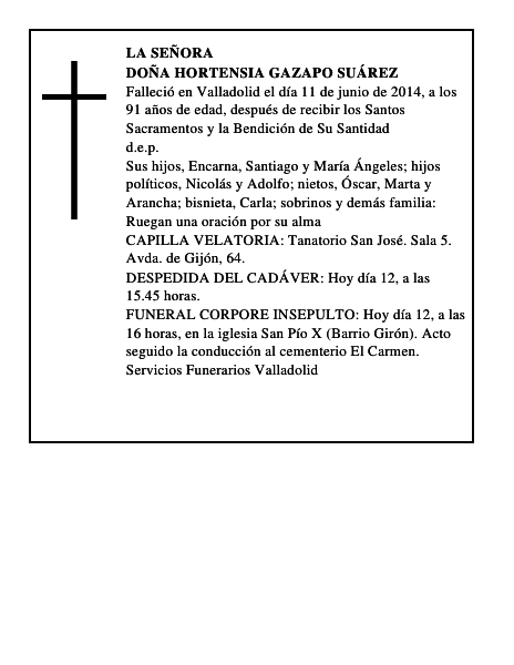 Doña Hortensia Gazapo Suárez