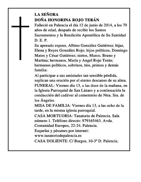 Doña Honorina Rojo Terán