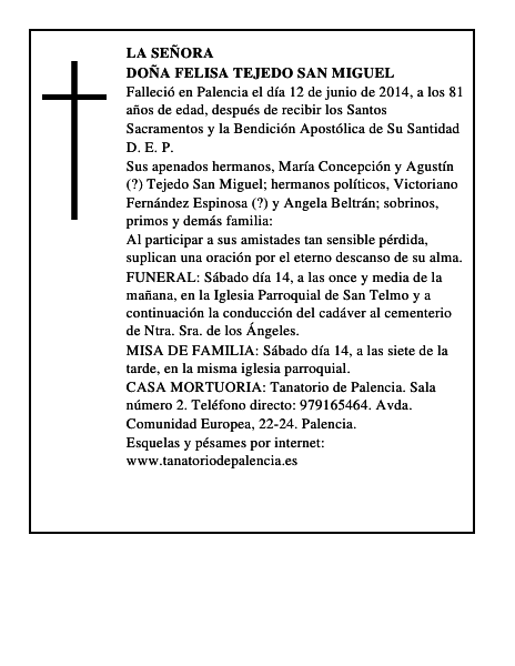Doña Felisa Tejedo San Miguel
