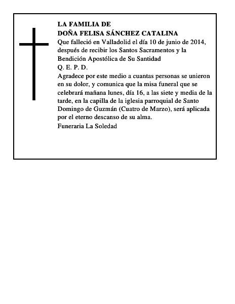 Doña Felisa Sánchez Catalina