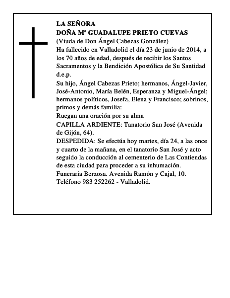Doña Mª Guadalupe Prieto Cuevas