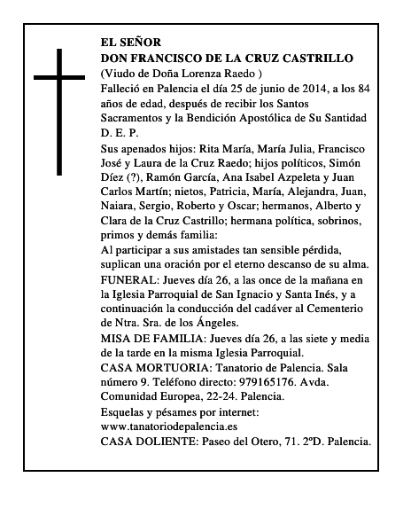 Don Francisco de la Cruz Castrillo