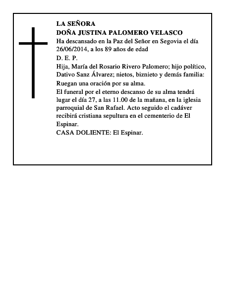 Doña Justina Palomero Velasco