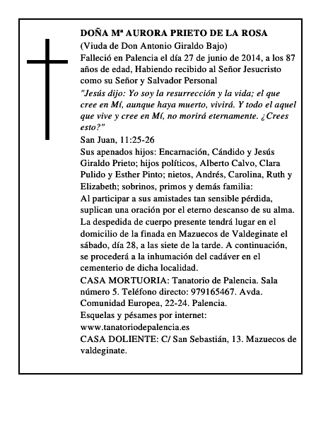 Doña Mª Aurora Prieto de la Rosa