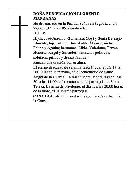 Doña Purificación Llorente Manzanas