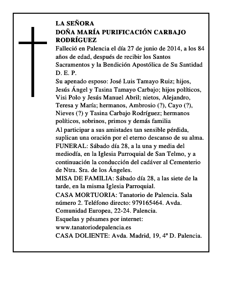 Doña María Purificación Carbajo Rodríguez