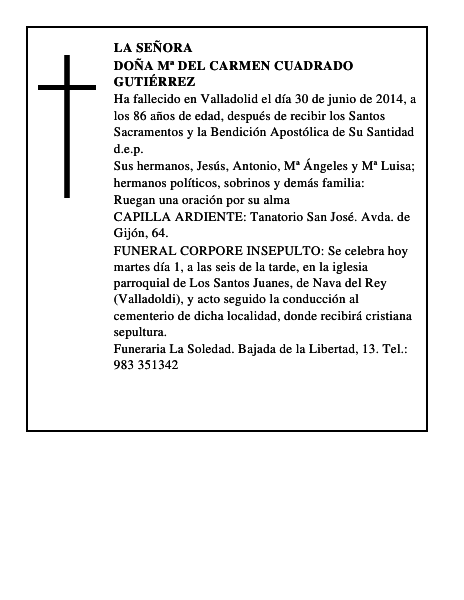 Doña Mª del Carmen Cuadrado Gutiérrez